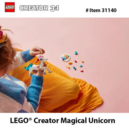 Lego 31140 Creator 3 in 1 Magical Unicorn Toy, Transforms from Unicorn to Seahorse to Peacock, Rainbow Animal Figures  145 PCS