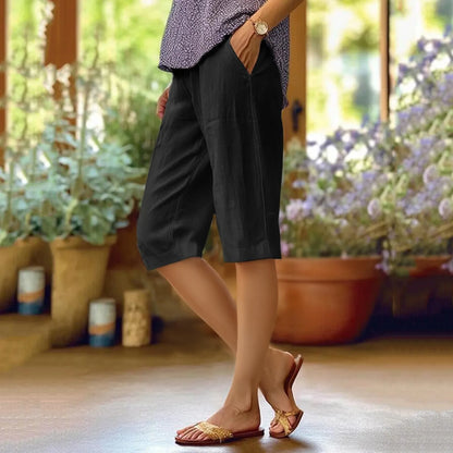 Outdoor Comfortable Beach Pants Womens Fashion Solid Large Pocket Elastic Casual Pants Pocket Capris Breathable Plus Size Pants
