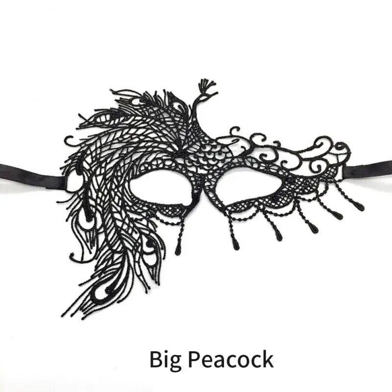 EtherealBe women's black lace masquerade mask with intricate peacock design and elegant detailing