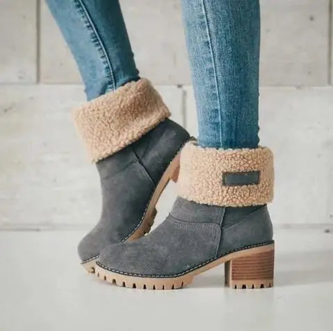 Winter Boots for Women New Snow Keep Warm Fur Booties Comfort Cuffed Wool Ankle Boots Platform Wedges Cotton Shoes Mid Calf Boot