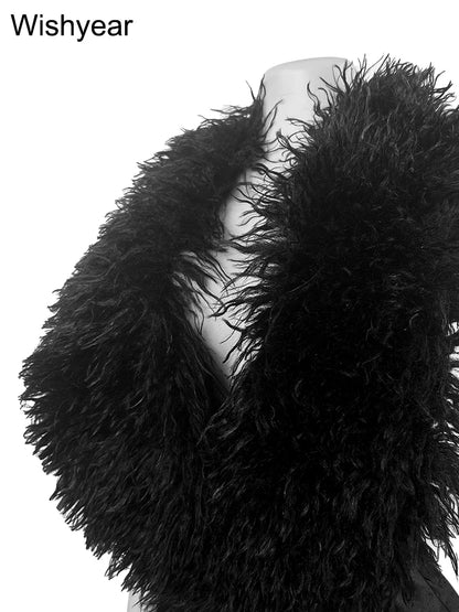Fashion White Fluffy Backless Halter Faux Fur Short Jumpsuits Women Summer Sleeveless Playsuits One Pieces Party Night Clubwear