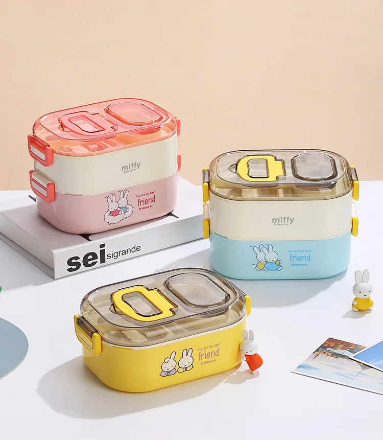 Kawaii Miffy Stainless Steel Divided Lunch Box Water Heated Student Lunch Box Cartoon Portable Bento Box Christmas Gift Toy