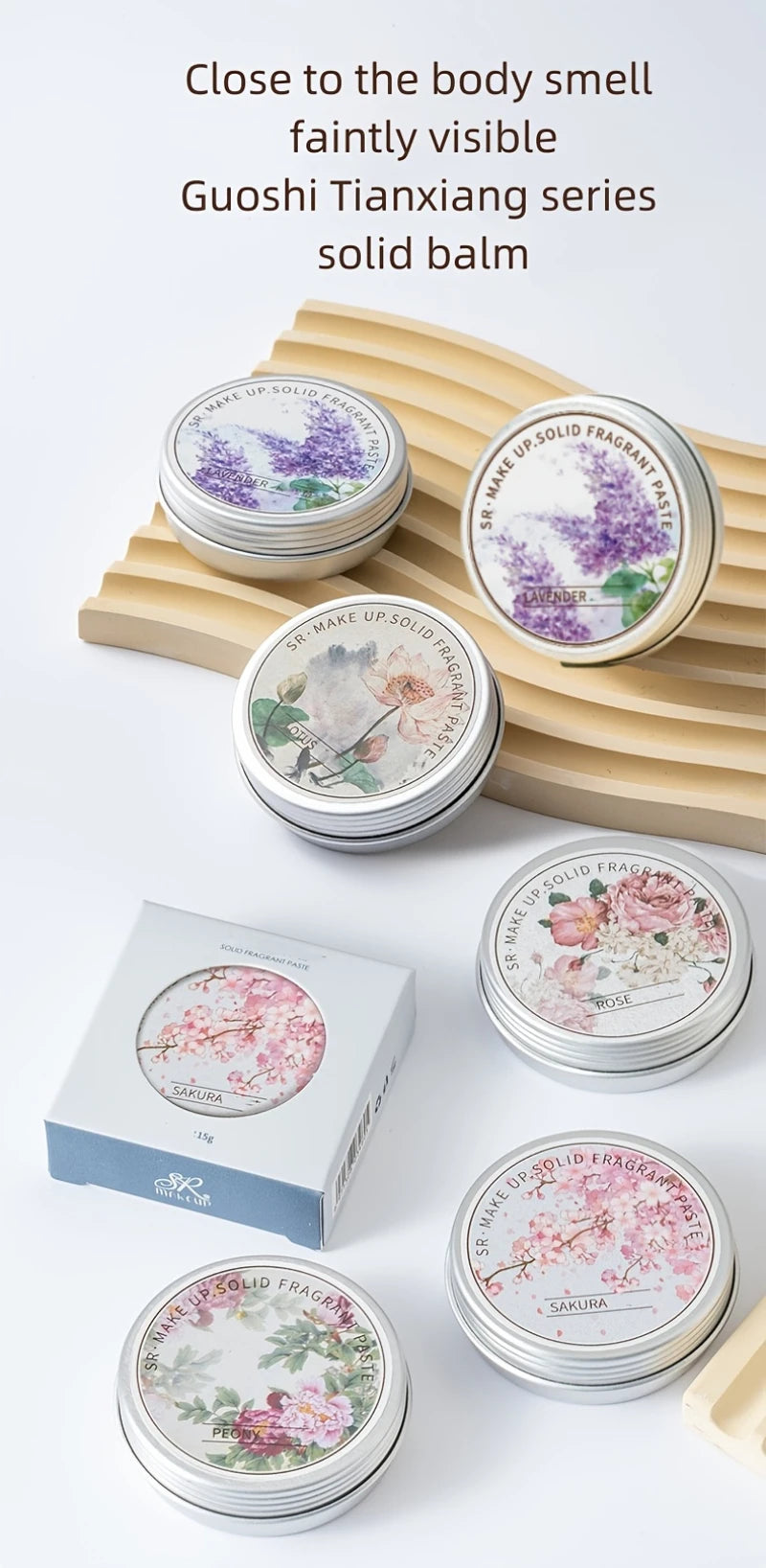 Women's Portable Solid Perfume Balm 15g,Rose, Peony,for Lotus,Lavender Scents-Fresh floral Lasting Fragrance for Dating & Daily