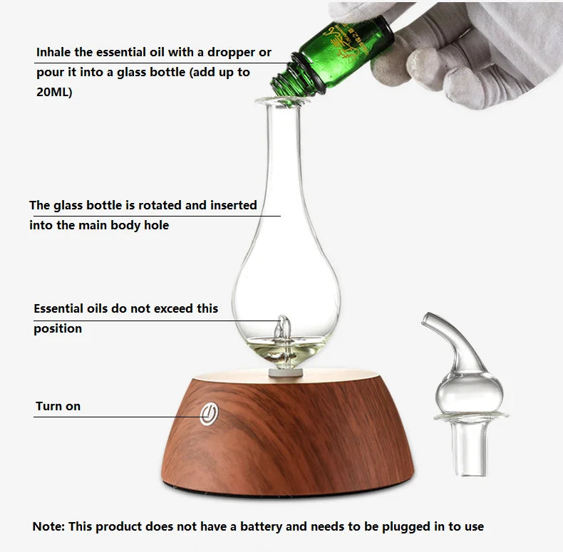 50ML Waterless Essential Oil Pure Diffuser Mini Nebulizer Aromatherapy Wood Glass Household Aroma Diffusers Colorful Night Light
