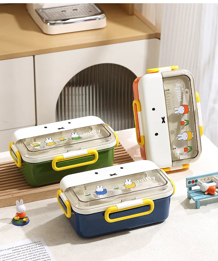 Kawaii Miffy Stainless Steel Divided Lunch Box Water Heated Student Lunch Box Cartoon Children's Lunchbox Christmas Gift Toys