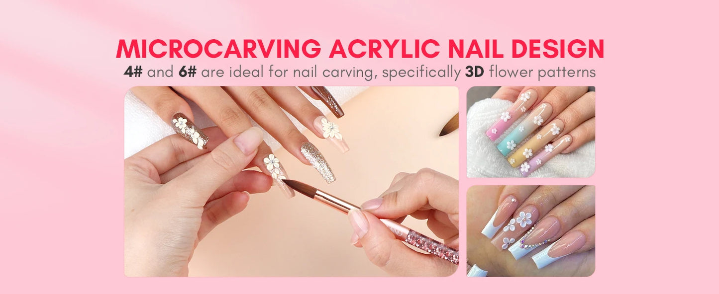 Saviland 7pcs Acrylic Nail Brush Set Size4/6/8/10/12/14/16 Acrylic Brushes for Acrylic Application Acrylic Powder Nail Art