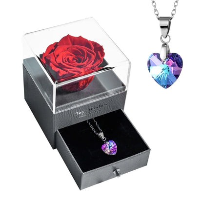 New Fashion Pendant Necklace In Rose Flower Jewelry Gift Box Preserved Rose Necklace Set Wedding Christmas Gift for Girlfriend