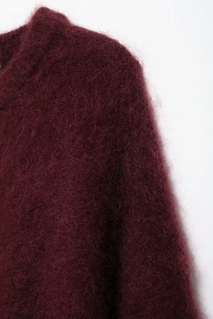 HH Autumn Sweater For Women Fashion Vintage Wine Red Knitted Pullover Long Sleeve O Neck Sweatshirt High Street Knitwear Top