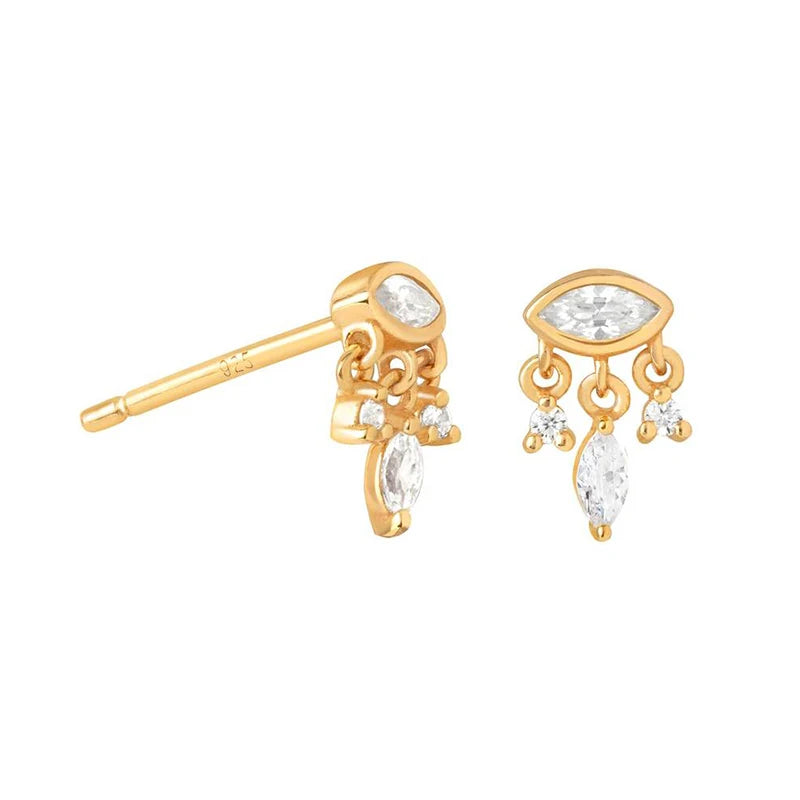 925 Sterling Silver Ear Needle Geometric Zircon Metal Earrings for women Shiny Crystal Luxury Small Stud Fashion Wedding Jewelry