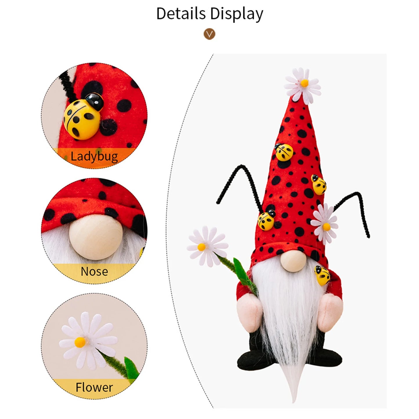 Ladybug Gnomes Kitchen Tiered Tray Decor Plush Swedish Tomte Scandinavian Figurine Spring Summer Farmhouse Household Ornament