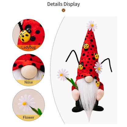 Ladybug Gnomes Kitchen Tiered Tray Decor Plush Swedish Tomte Scandinavian Figurine Spring Summer Farmhouse Household Ornament