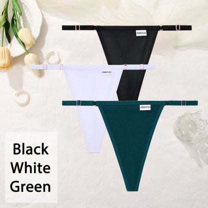 3PCS/Set Women Cotton Panties Sexy T-Back Thong Adjustable Waist G-String Underwear Breathable Soft Intimates Lingerie FINETOO