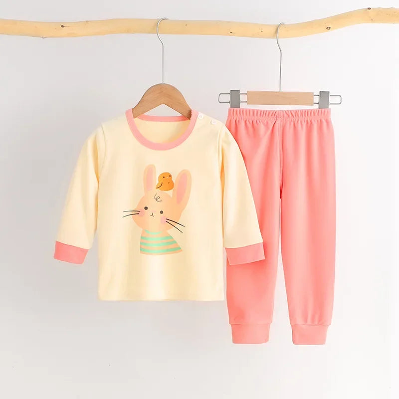 Autumn Winter Children Sets Long Sleeve Cartoon Children Clothing Boys Girls Underwear Sleepwear Round Neck Kids Clothes