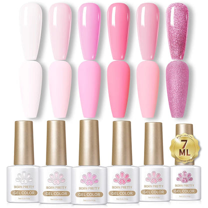 BORN PRETTY 7ml Glitter Gel Nail Polish Set Sparkly Shiny Gold Silver Pink Glitter Gel Polish Kit Winter Christmas Gift Box