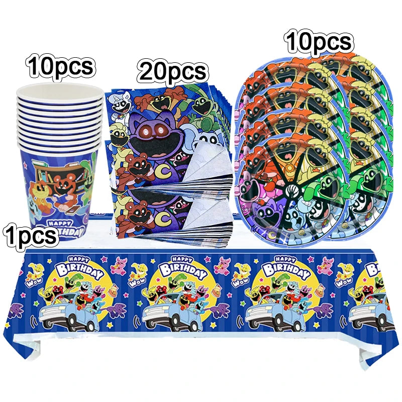 Smiling Critters Birthday Decorations Gamer Party Balloon Stickers Disposable Tableware Cup Plate For Kids Gifts Party Supplies