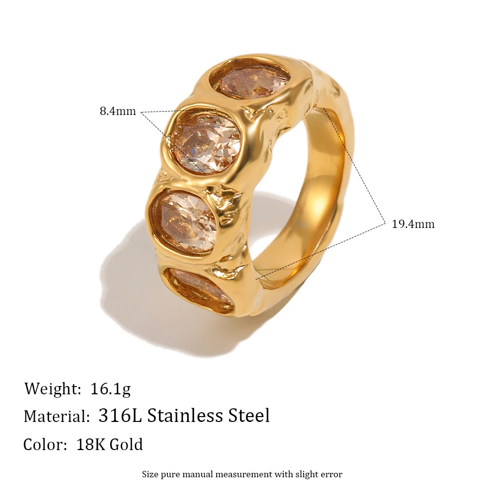 E.B.belle Zircon 18K Plated Stainless Steel Women's Rings Trendy Luxury Shiny Hypoallergenic Rings Sets Jewelry Decoration Gift