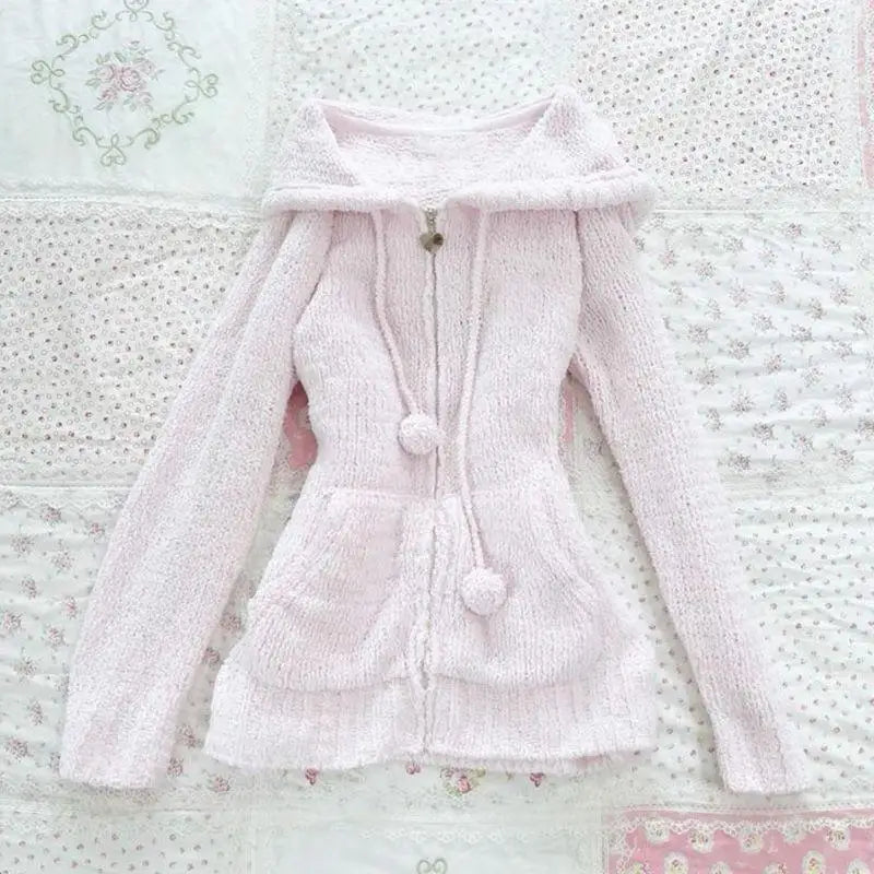 NEW Fall Winter Sweater Casual Slim Fit Chic Solid Color Ribbon Decoration One-shoulder Pullover Y2K Harajuku Womens Streetwear