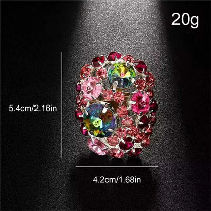 Stonefans Colorful Crystal Round Rings Large Wedding Finger Jewelry Christmas Adjustable Exaggerated Open Rings Dress for Women