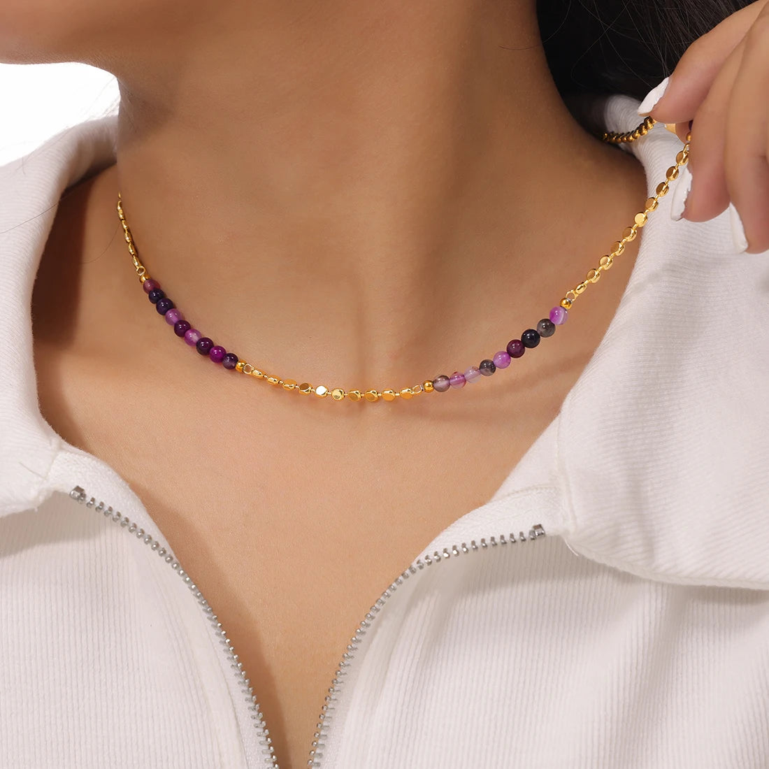 Gorgeous Purple Beaded Necklace for women Copper Nature Agate Chain Charm Jewelry Wholesale