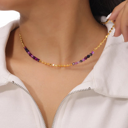 Gorgeous Purple Beaded Necklace for women Copper Nature Agate Chain Charm Jewelry Wholesale