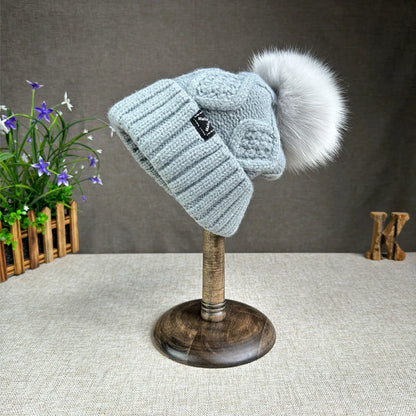 2024 New Women's hats High quality Fur pompom hat Beanies Winter Hats for women Fashion Hat bonnet Female Twist pattern caps