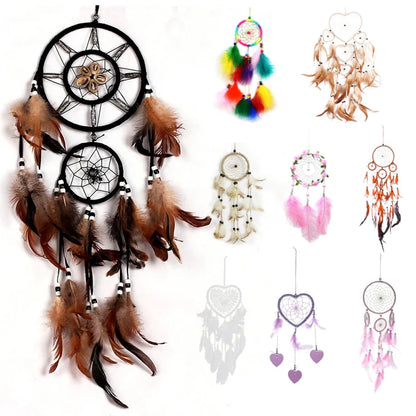 Feather Crafts Dream Catcher Brown Wind Chimes Handmade Dreamcatcher Net for Wall Hanging Car Home Decoration