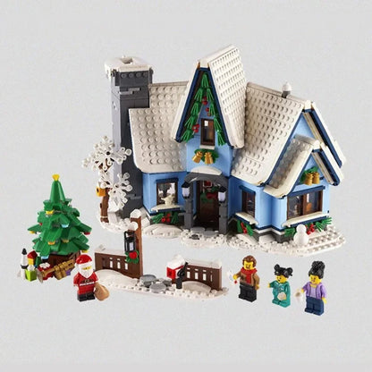 Santa Claus Christmas Winter Village Scenery With Light Building Blocks Bricks Moc 10275 Snow House Model Assembly Toy Kid Gifts