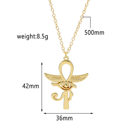 Eye Of Horus Ankh Necklace Women Men Ancient Egypt Wing Ankh Cross Pendant Necklaces Choker Silver Gold Plated Religious Jewelry