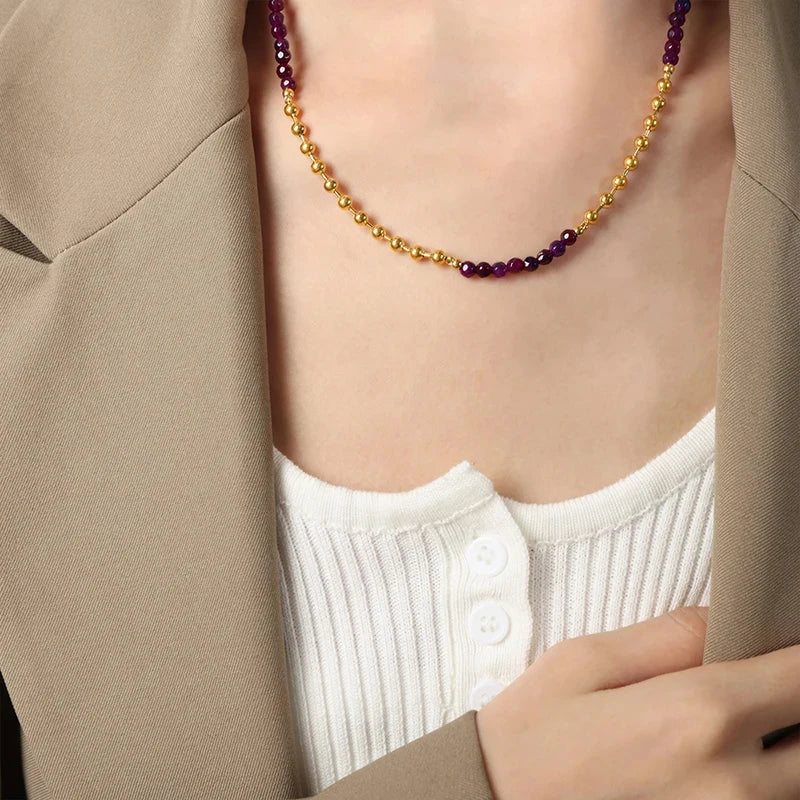 Gorgeous Purple Beaded Necklace for women Copper Nature Agate Chain Charm Jewelry Wholesale