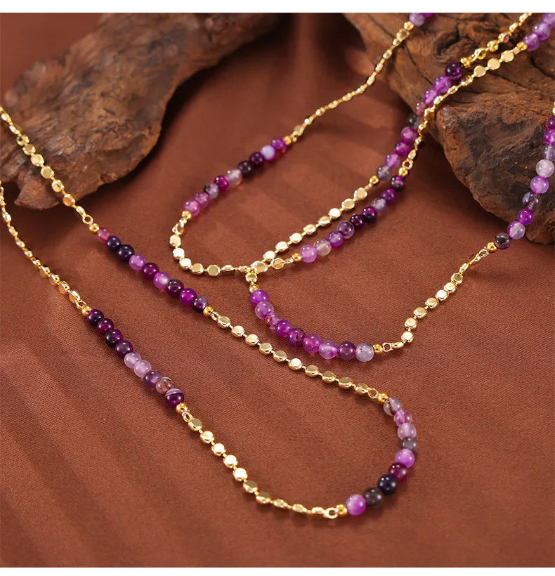Gorgeous Purple Beaded Necklace for women Copper Nature Agate Chain Charm Jewelry Wholesale