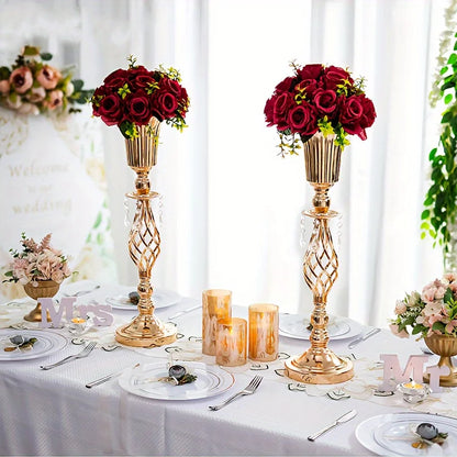 Gold Vase with Chandelier Crystal, 23.2 Inch Tall Vase Table Decorations, Wedding, Birthday Party, Halloween, Christmas Decora