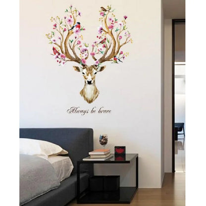 DIY Sika Deer Head Flowers Wall stickers For Living Room Art Vinyl Wall Decals For Home Decor adesivo de parede