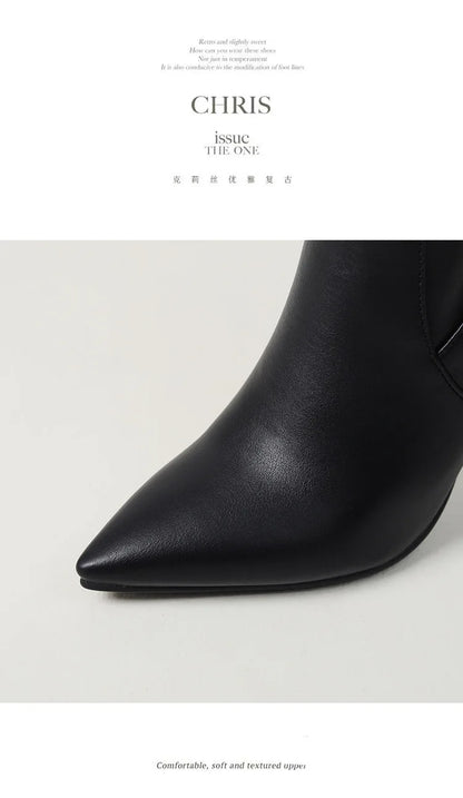 2025 Winter Knee Boots With Heels Woman 10CM Stiletto Fashion Slip on Pointy Autumn Shoes Women Soft Leather Pleated Long Boots