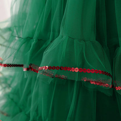Elegant Baby Girl Christmas Dress Christmas Tree Style Cake Tiered Fluffy Tulle Toddler Ball Gowns 1 2 3 4 Years Newborn Clothes