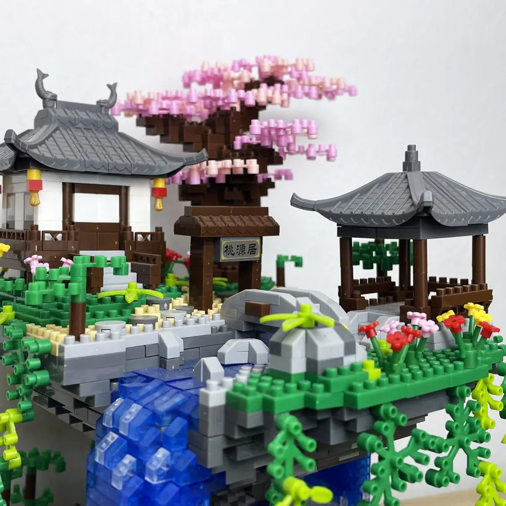 Taohuatan Lake Themed Micro Brick Building Blocks Set Adult Creative Toys Unique Chinese Landscape Model Bricks with LED Light