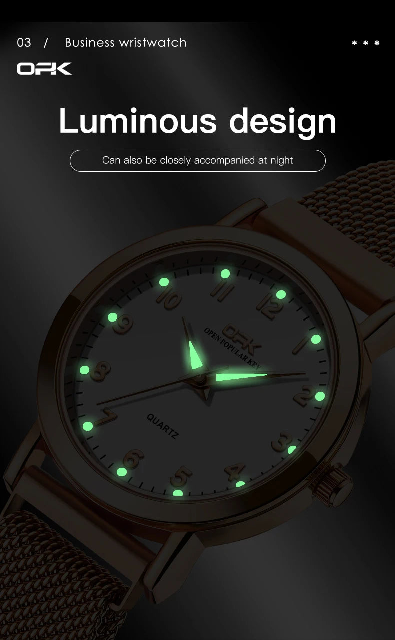 OPK 8115 Women's Watches Simple Fashion Oirginal Wristwatch for Female Stainless Steel Mesh Strap Waterproof Luminous Reloj