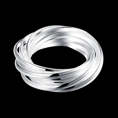 Hoy 925 Sterling Silver Fine Five Circles Ring For Women Fashion Folk-custom Wedding Party Christmas Gift Classic Jewelry