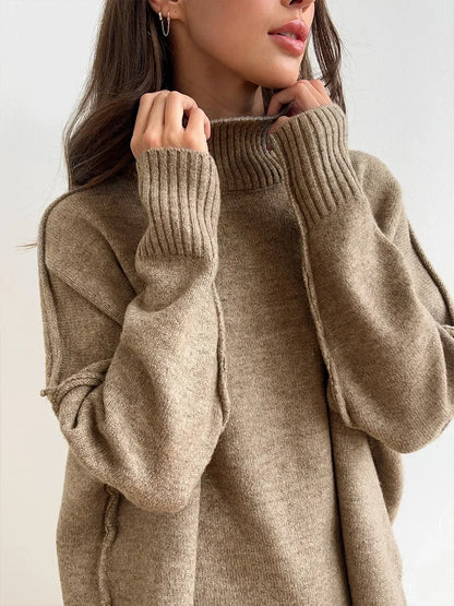Bornladies Women's Autumn Winter Turtleneck Sweater Pants Set Loose Casual Knitted Sweater  Thicke Loose Pullover 2 Pieces Sets