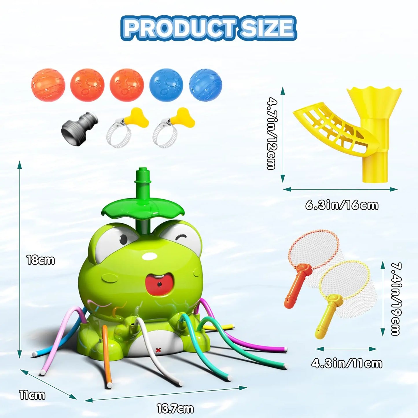 VATOS Kids Outdoor Water Play Sprinklers-2 in 1 Frog Sprinkler Spinning  Catch Ball Game Summer Water Play Set Toys for kids