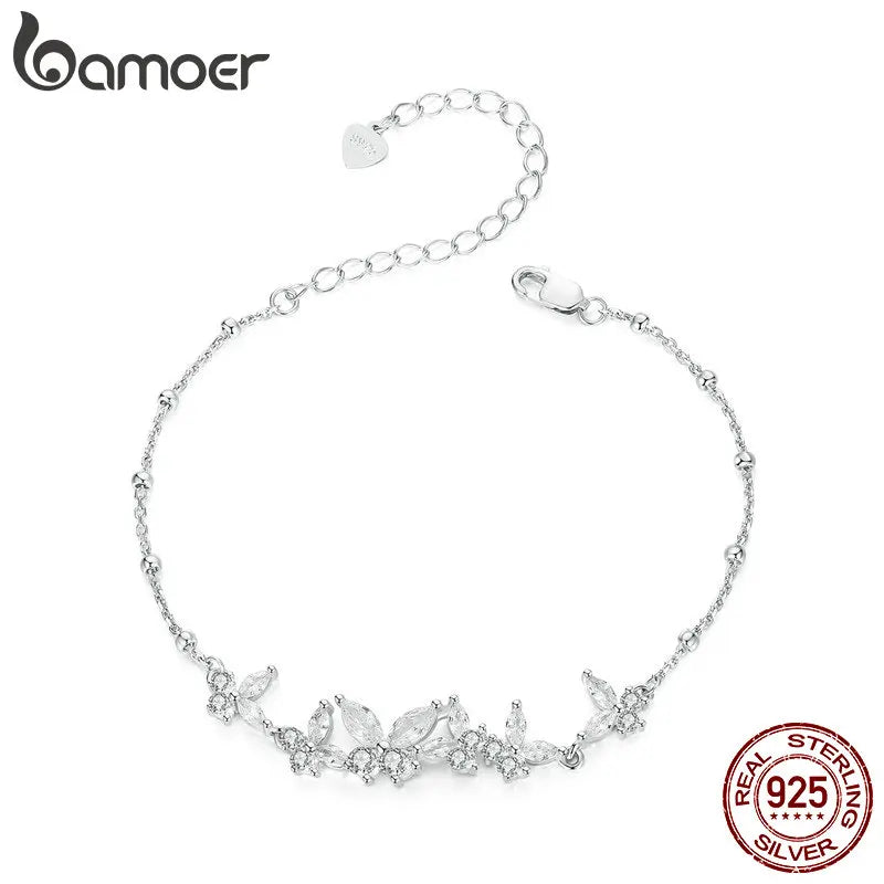 Bamoer 925 Sterling Silver Exquisite Dancing Butterfly Bracelet Pave Setting CZ Shiny Chain Link for Women Wedding Fine Jewelry