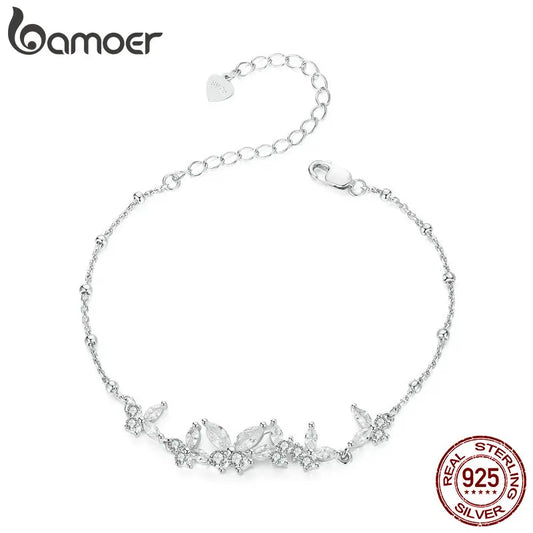 Bamoer 925 Sterling Silver Exquisite Dancing Butterfly Bracelet Pave Setting CZ Shiny Chain Link for Women Wedding Fine Jewelry