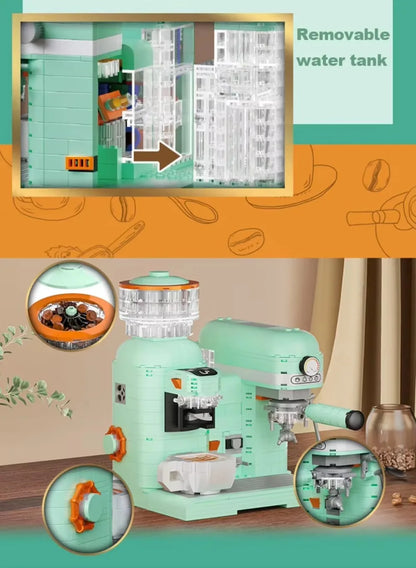 Classic Creative Coffee Machine Mini Diamond Model Building Blocks MOC Construction Bricks Collection Toy Children Xmas Gift