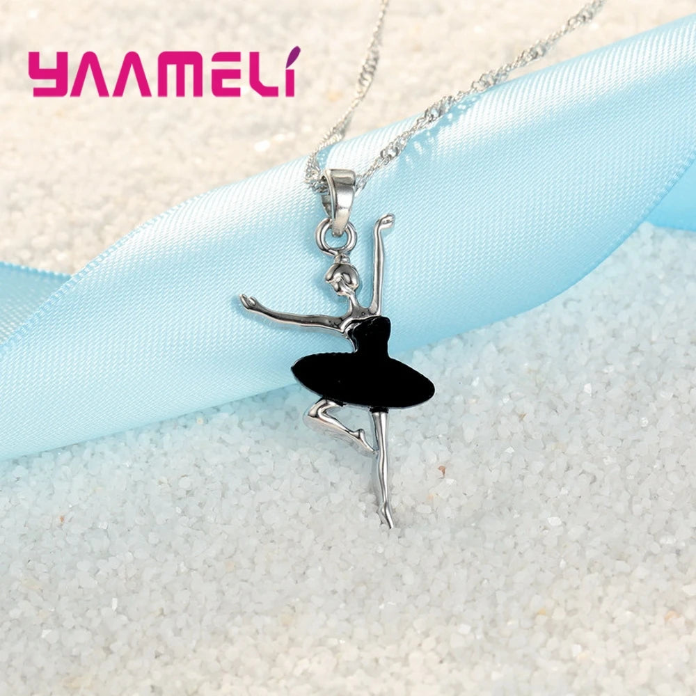 925 Sterling Silver Color Necklace/Earring Sets Sports Style Elegant Human Dance For Women Girl Birthday Party