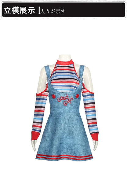 Chucky Doll Cosplay Costumes Women Outfit Adult Girls Fancy Dresses Horror Ghost Doll Clown Halloween Carnival Costume