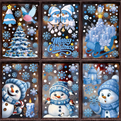 Christmas Window Static Clings Snowman Santa Claus Snowflake Reindeer Cute Xmas Decoration Decal Sticker Home Ornaments Supplies
