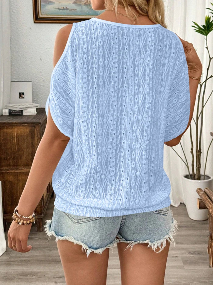 Simple Women's Fashion Blouses Spring Summer New Sexy Off-Shoulder Hollow Bat Short Sleeve T-Shirt Top For Women Casual Shirts