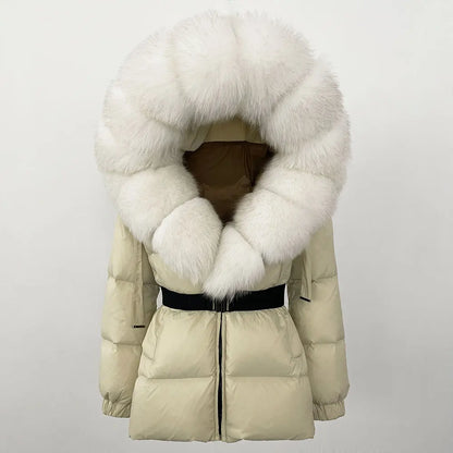 OFTBUY 2025 Winter Clothing Puffer Jacket Women Real Fox Fur Hooded Thick Warm 90% White Duck Down Coat Female Parkas Waterproof
