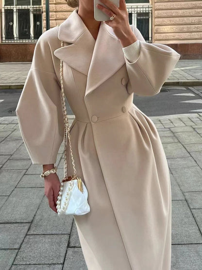 Winter Coat for Women Elegant Lantern Sleeve Lapel Collar Trench Coats Vintage Chic Long Jackets Overcoat 2023 Luxury Outwear