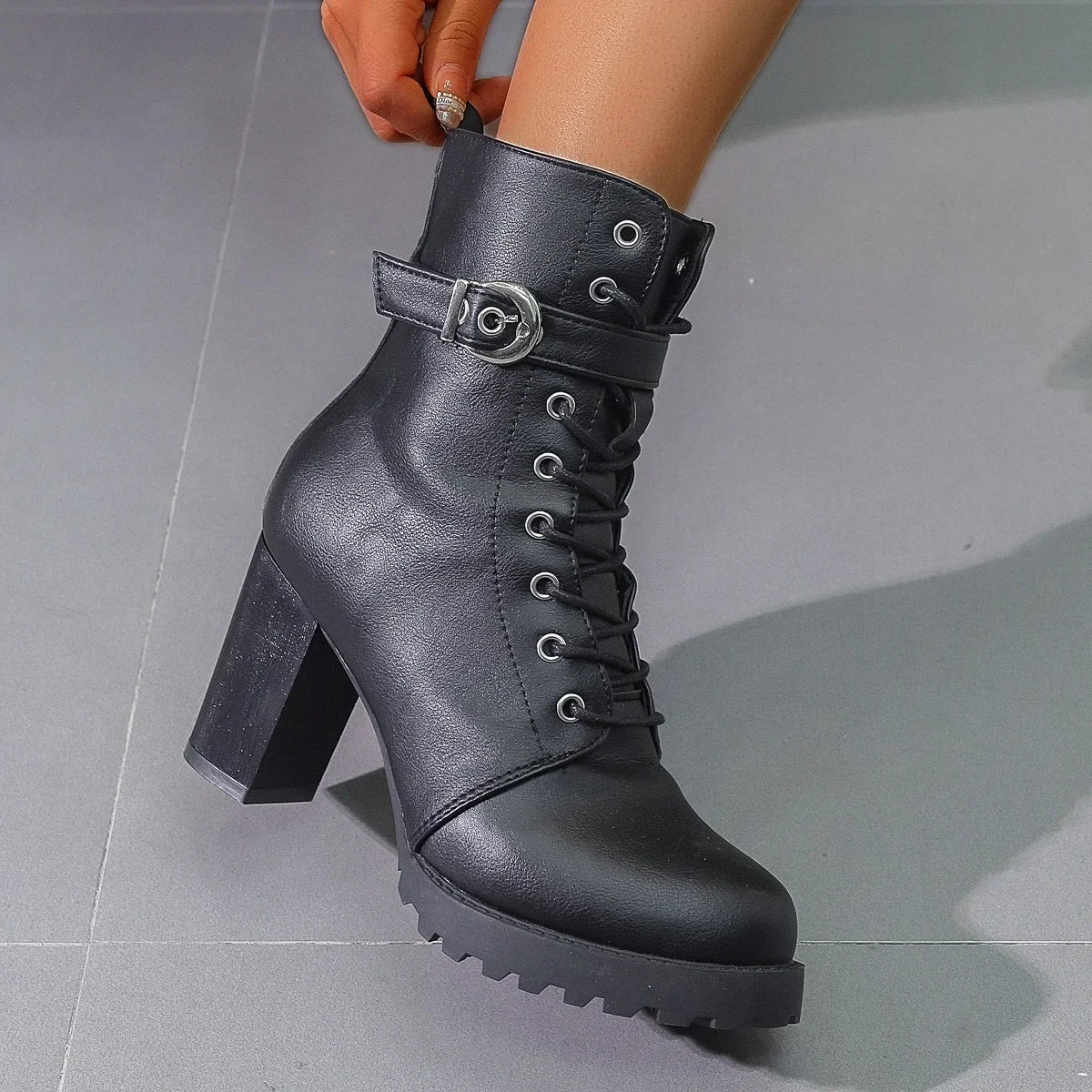 Women's Ankle Boots Green Large Size Winter 2025 New Horse Biker Chunky Rubber Bottom High Heel Platform Casual Basic Rain Shoes