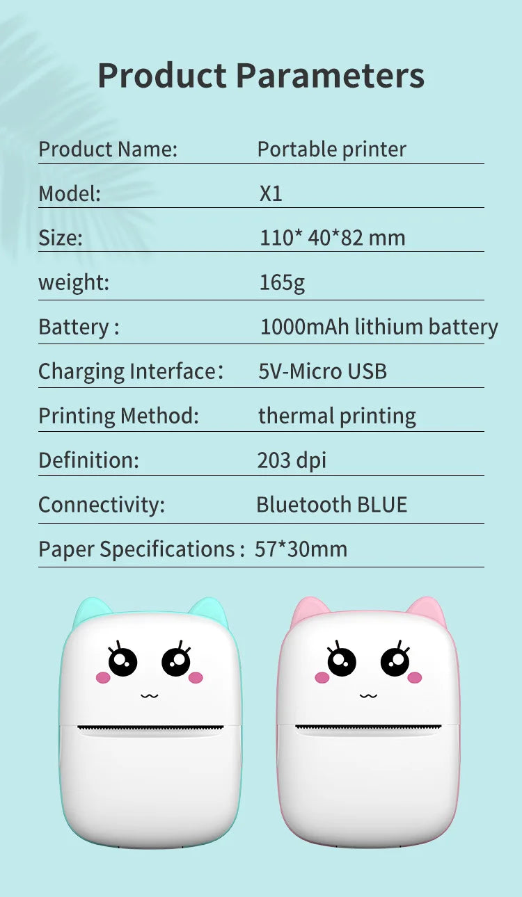 ZWN Portable Bluetooth Mini Printer Mobile Phone Photo Title Note Print Pocket Student Error Label Printer for Children's Gifts